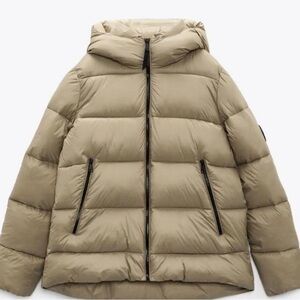 Zara Beige Hooded Puffer Jacket